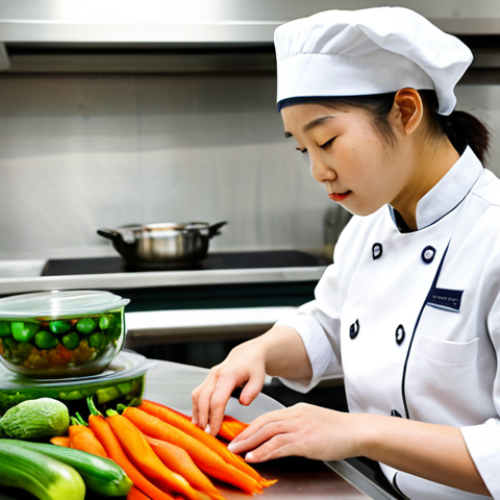 Home 4 Culinary Student Preparing Ingredients**
"A focused culinary student, fully clothed in a professional chef's uniform, meticulously preparing various fresh vegetables on a stainless steel kitchen counter. Gochujang and Doenjang containers are visible in the background. Bright, natural lighting. Safe for work, appropriate content, modest, professional photography, perfect anatomy, correct proportions, well-formed hands, proper finger count, natural body proportions."
**