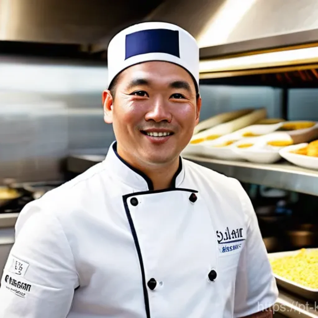 한식조리기능사 자격증의 필요성 - **A Certified Korean Chef in Lisbon:** A male chef, in his late 30s, with a confident and proud expr...