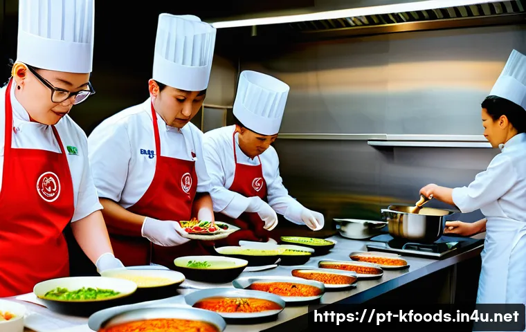 한식조리기능사와 다른 조리 자격증 비교 - A professional culinary classroom in Portugal, with adult students attentively learning Korean cooki...
