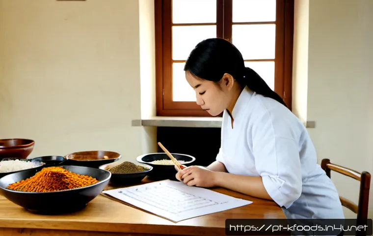 Home 15 한식조리기능사 필기시험 예상문제 - Photorealistic culinary exam preparation scene in a bright Lisbon apartment kitchen, focused adult s...